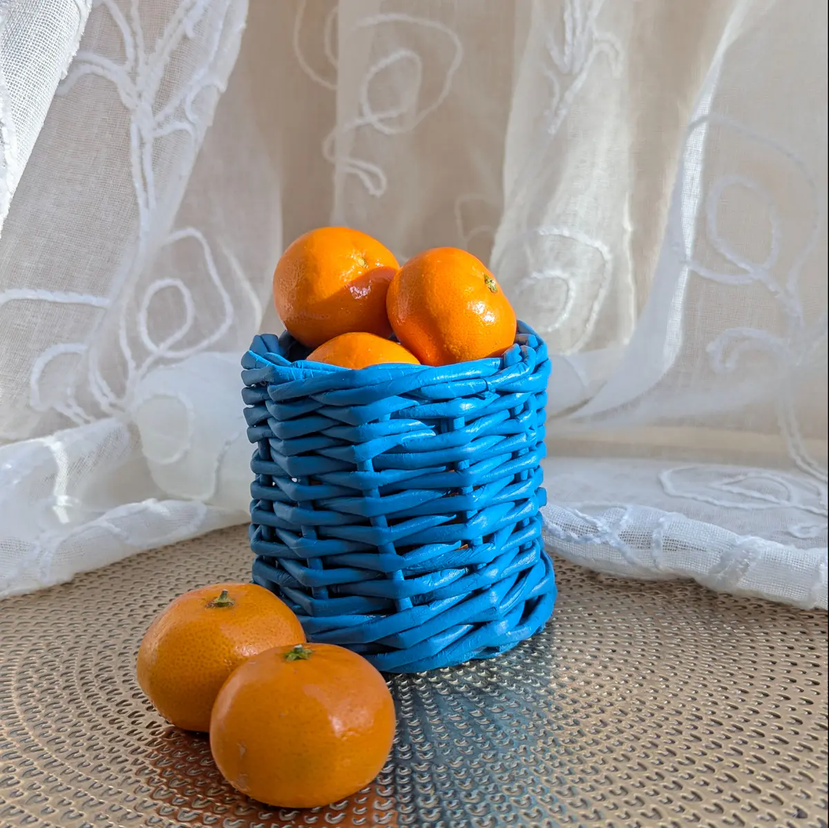 Small woven handmade recycled paper storage basket 