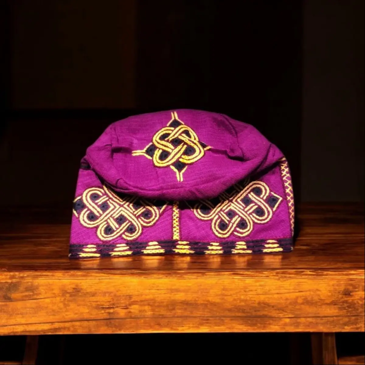 Handmade Purple Aso Oke Cap for Men