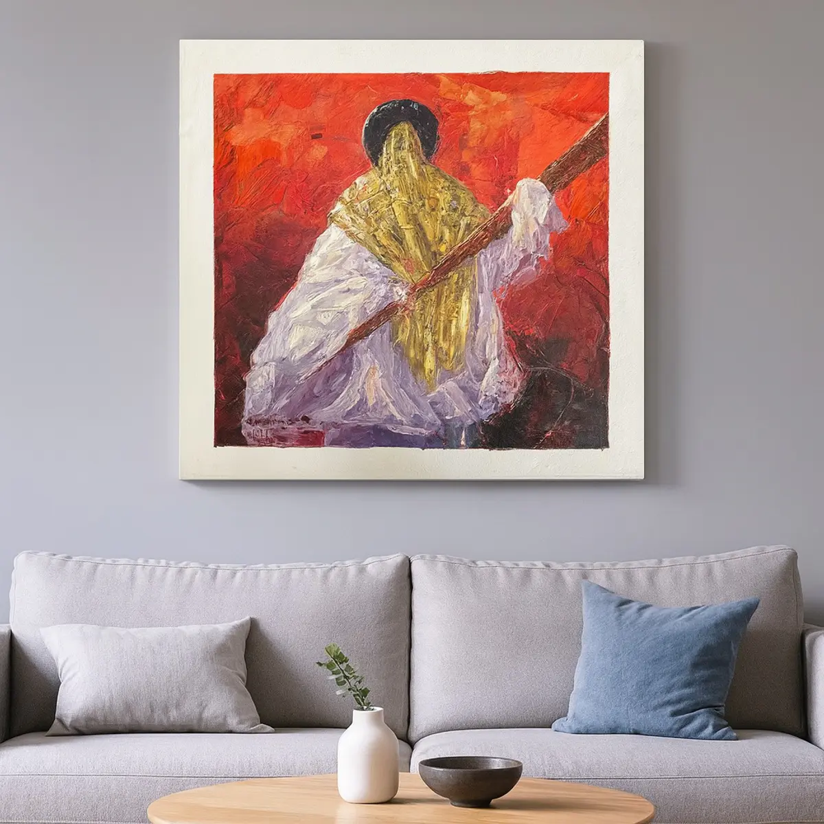 Showcasing an unframed acrylic painting