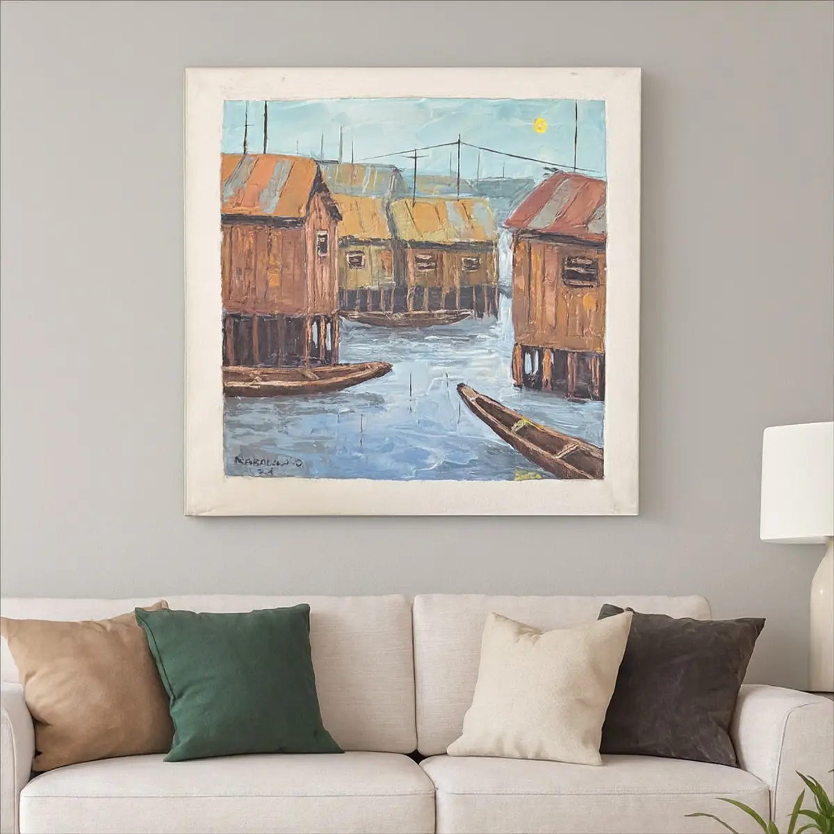 showcasing an unframed acrylic canvas painting 