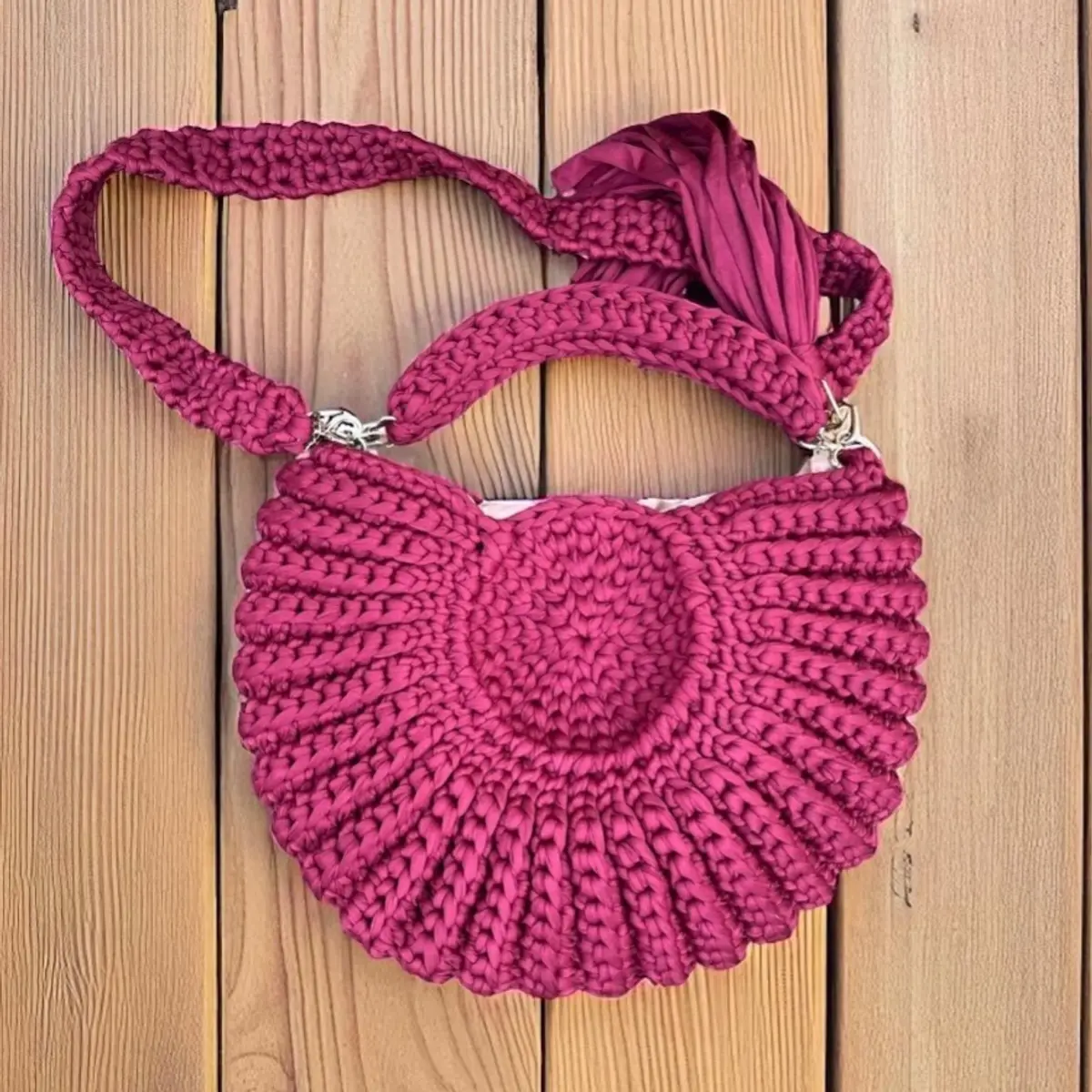 Handmade Crochet Wine Red Bag