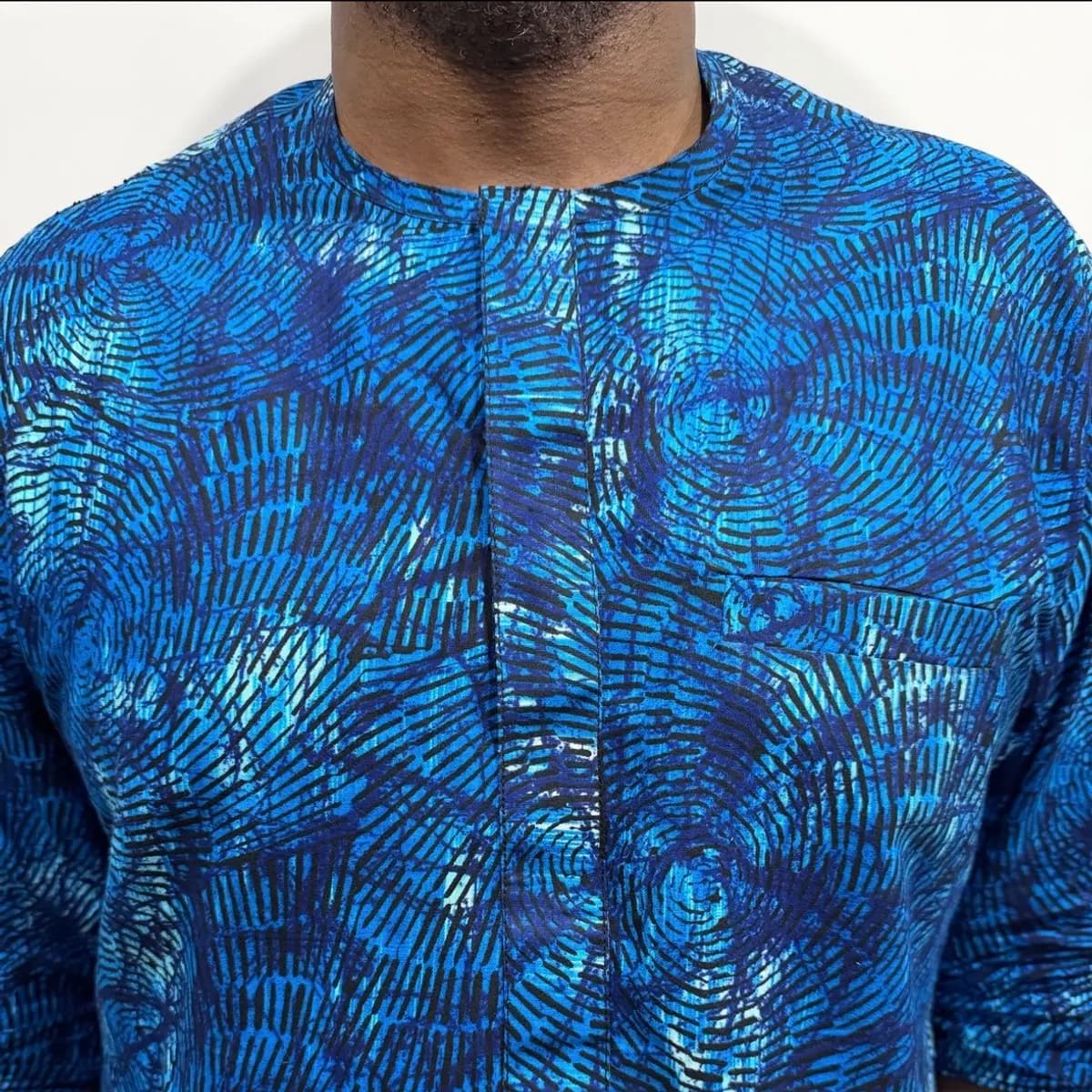 Blue Ankara African Print Shirt for Men