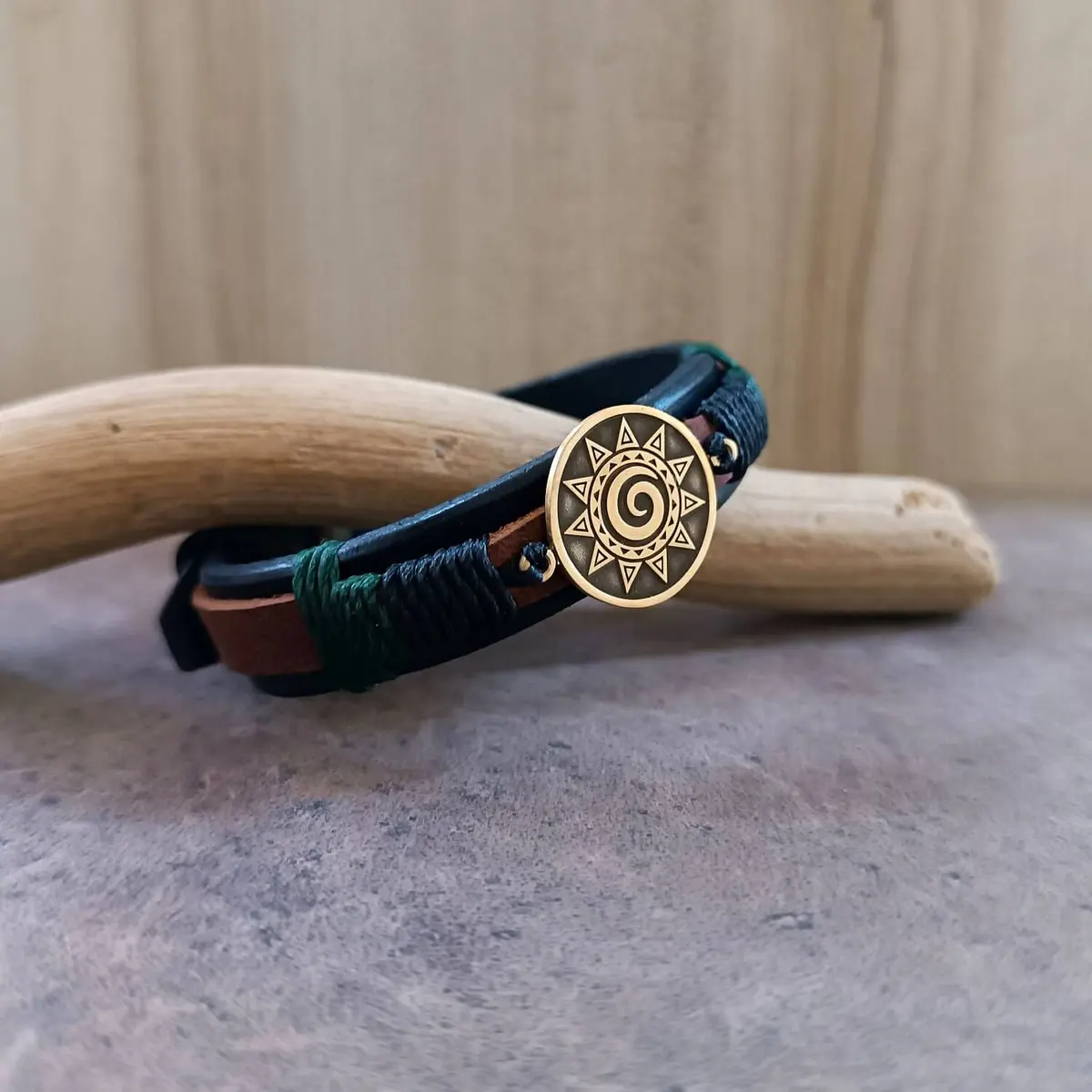 Unisex Koru Spiral Leather Bracelet | Polynesian Amulet Jewelry