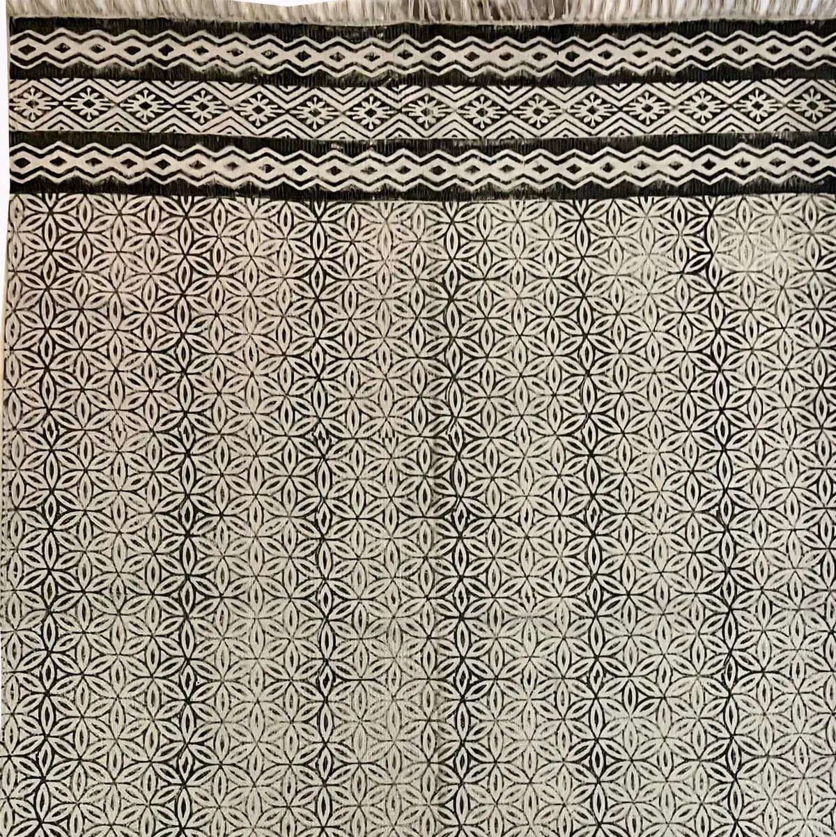 Block printed handmade Indian cotton rug for all block printing lovers. The area rugs are printed using eco-friendly dyes in traditional designs from India. Our handmade block print cotton rugs are skin friendly and manufactured using long lasting cotton fabric. With a neutral color and fashion forward patterns, these are pieces you can build a room around. This boho inspired cotton rug has a smooth finish, created by stamping wooden blocks onto the surface. Available from us at a remarkably affordable price, you can use it to decorate your Living Room, Bedroom, Office, Kitchen, Kids Area, Hallway, Entryway, Bathroom, and many more spaces.