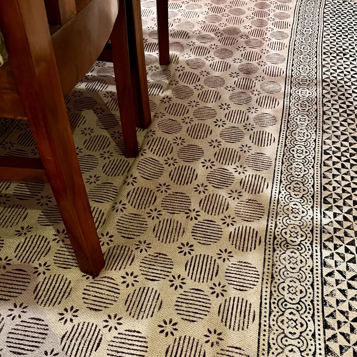 Block printed handmade Indian cotton rug for all block printing lovers. The area rugs are printed using eco-friendly dyes in traditional designs from India. Our handmade block print cotton rugs are skin friendly and manufactured using long lasting cotton fabric. With a neutral color and fashion forward patterns, these are pieces you can build a room around. This boho inspired cotton rug has a smooth finish, created by stamping wooden blocks onto the surface. Available from us at a remarkably affordable price, you can use it to decorate your Living Room, Bedroom, Office, Kitchen, Kids Area, Hallway, Entryway, Bathroom, and many more spaces.