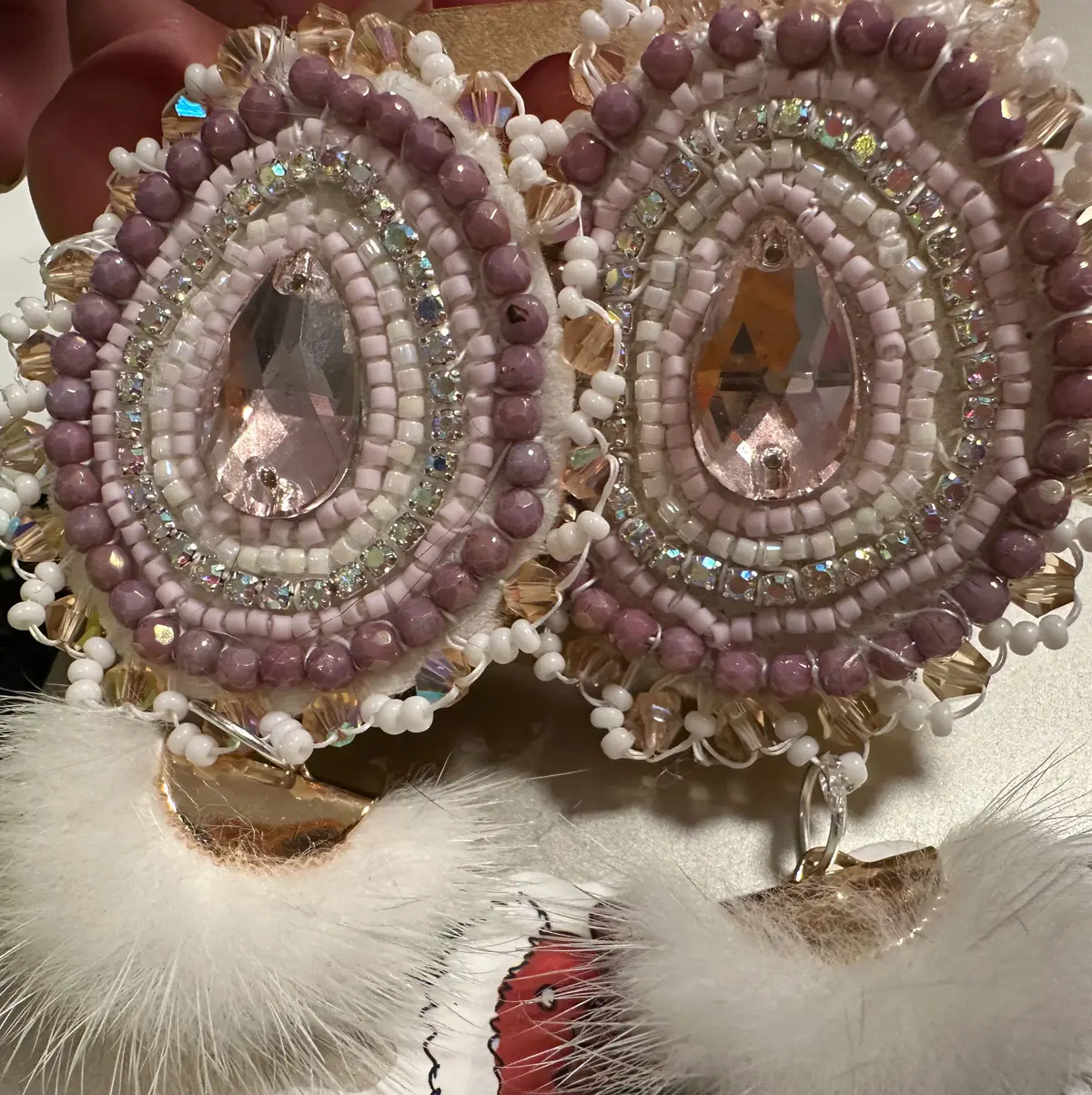 Handmade Beaded Earrings with Crystal Center | Ornate Statement Jewelry