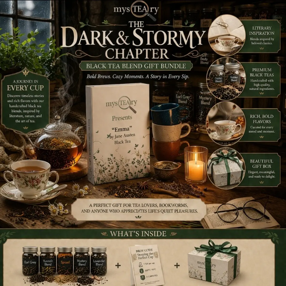  The Dark Stormy Chapter Literary Black Tea Blend Gift Bundle | MysTEAry Collection 