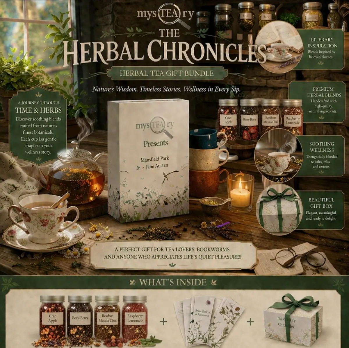 The Herbal Chronicles Literary Herbal Tea Gift Set | Luxury Wellness| MysTEAry Collection 