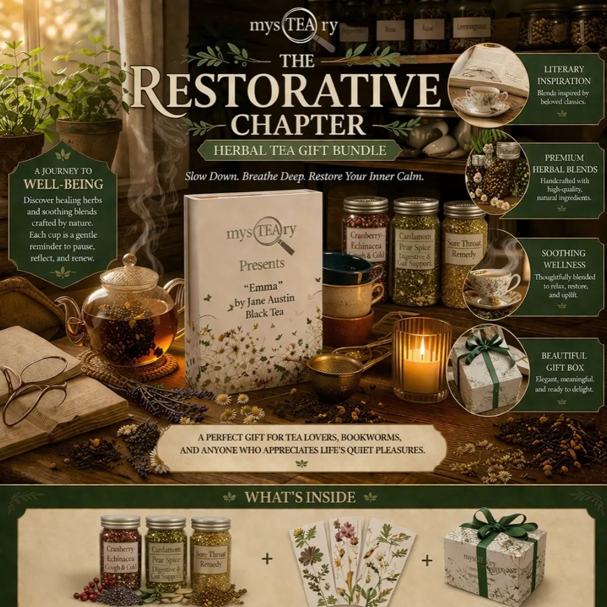 The Restorative Chapter Literary Remedy Herbal Teas Gift Set | MysTEAry Collection 