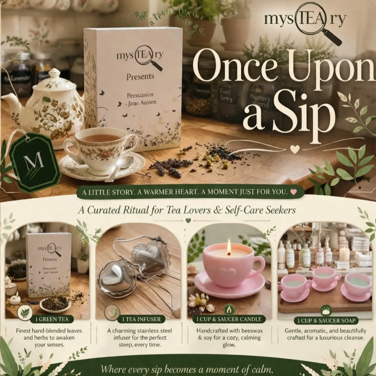 Once Upon a Sip Mysteary Gift Set | Handcrafted Candle, Soap & Loose Leaf Tea | MysTEAry Collection 