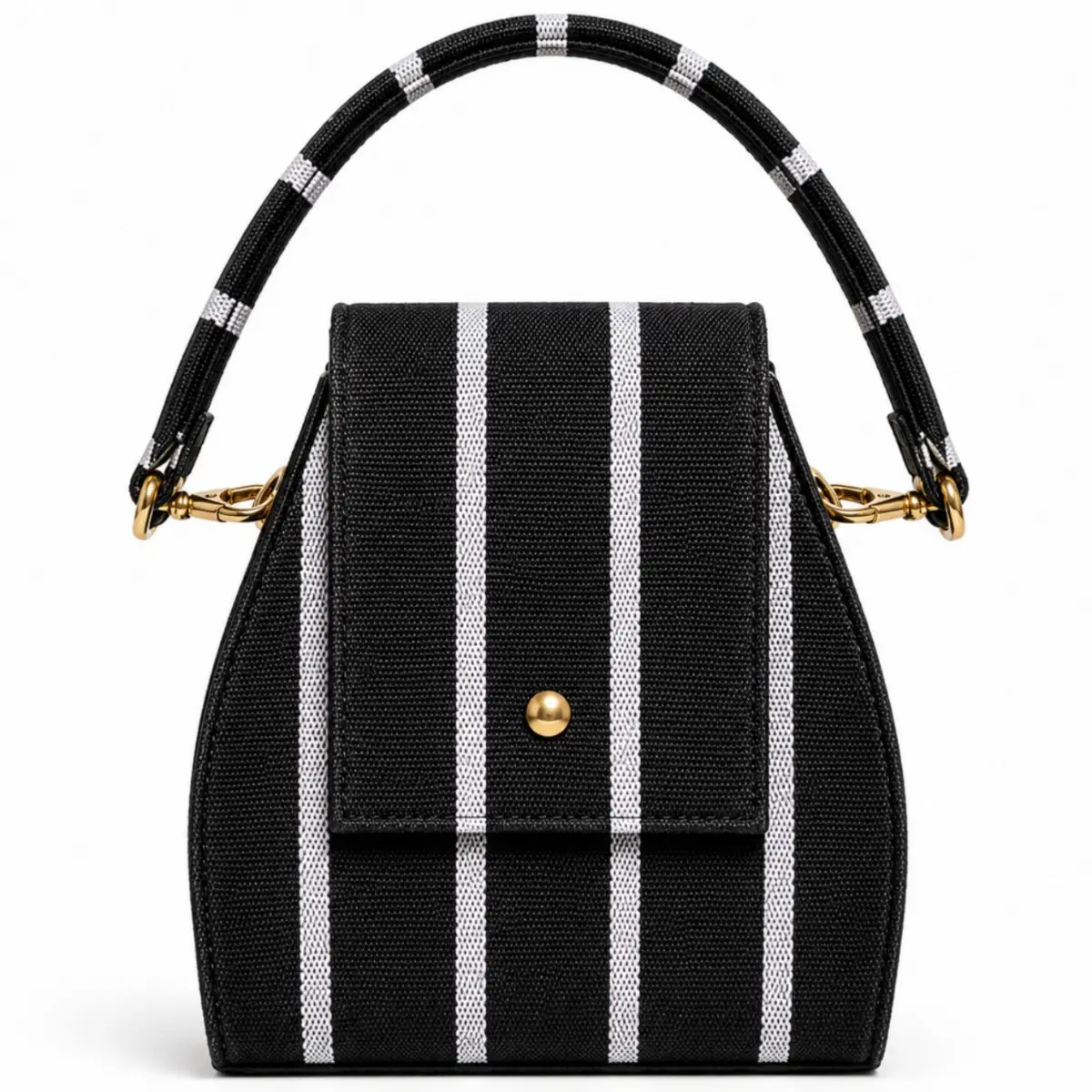 Artisan hand-woven striped canvas mini bag, Color: Black and White