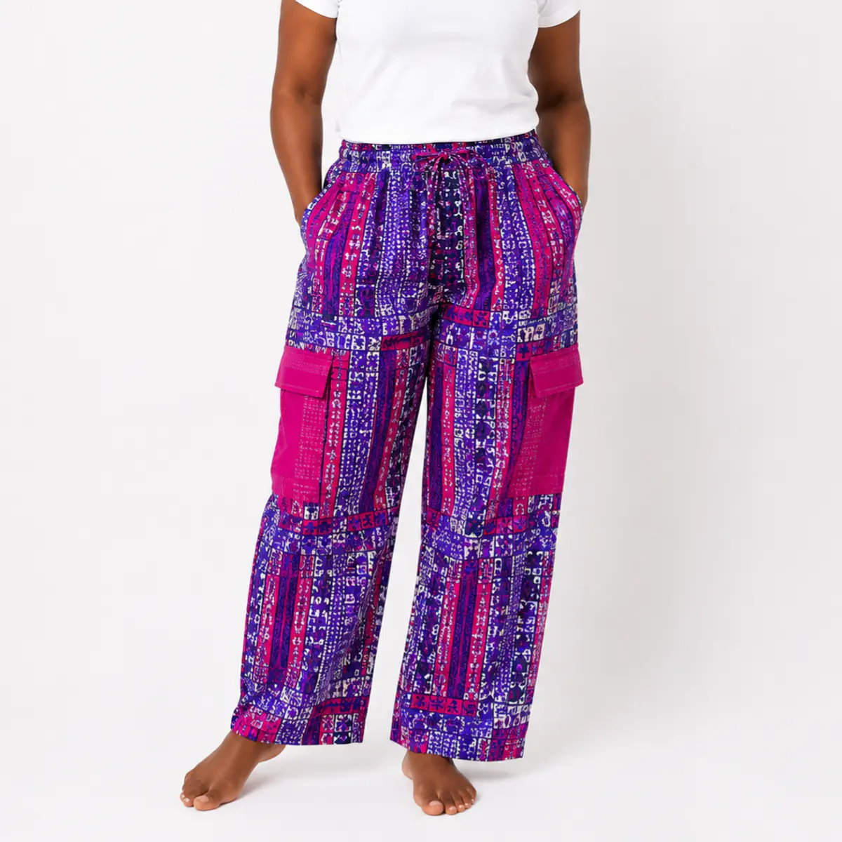 Ankara wide-leg cargo pants, purple pink Color: Purple, Fuchsia Pink